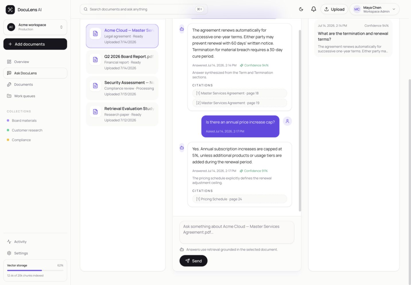 DocuLens AI evidence-first question answering studio